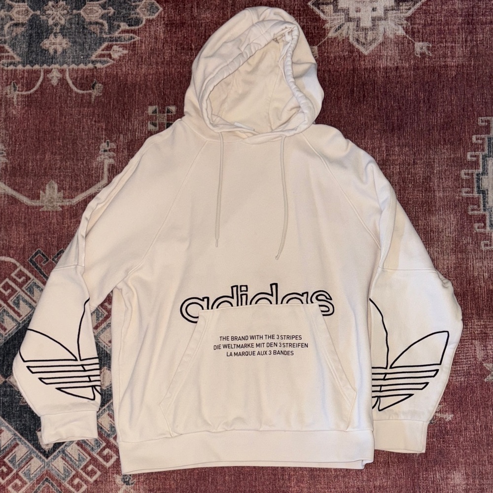 Adidas Men's Cream Hoodie with Black Accents